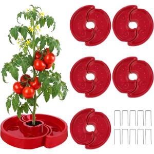 5 Sets Tomato Watering Trays, Surrounding Red Tomato Automator Tray, Root Irrigation Trays for Vegetables, Reduce Runoff, Weed Control, Boost Growth for Tomatoes, Peppers & Garden Veggies