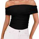 REORIA Womens Bodysuit Sexy Off Shoulder Mesh Leotard Thong Body Suits Outfits for Going Out Tops (Small)