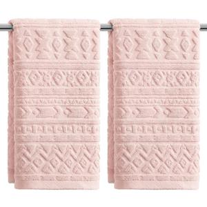 Artoid Mode 2 Pcs Pink 3D Geometric Design Jacquard Hand Towels for Bathroom, 100% Cotton Soft Absorbent Bathroom Decor Towels, 13.7 x 29.5 Inch