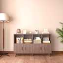 OSCHF Cubby Shelf Bookcase with Doors - Wooden 8 Cubes Floor Standing Open Bookshelf with Solid Wood Legs, 2-Tier Low Storage Cabinet, Walnut