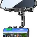 Rearview Mirror Phone Holder for Car, 360 Rotating and Retractable Multifunctional Rear View Phone Mount, Upgraded Four Corners Fixed Anti-Shake Fit All Smartphones & Bigger Vehicle