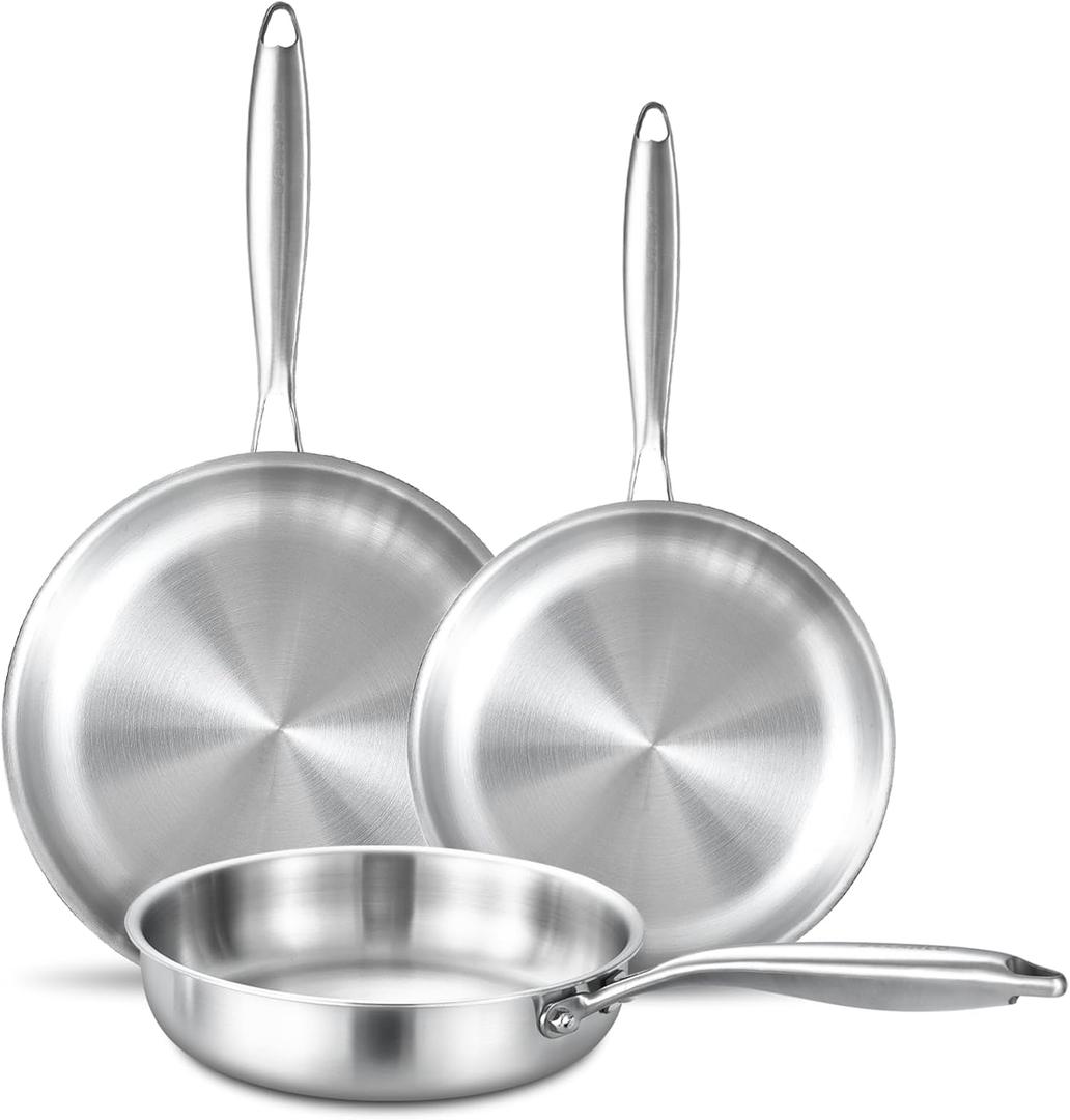 DELARLO Whole body Tri-Ply Stainless Steel Kitchen Cookware Set of 3 Kitchen Pots and Pans sets 8.5 10.5 12.5 Heats quickly Cookware, Suitable for All Stove