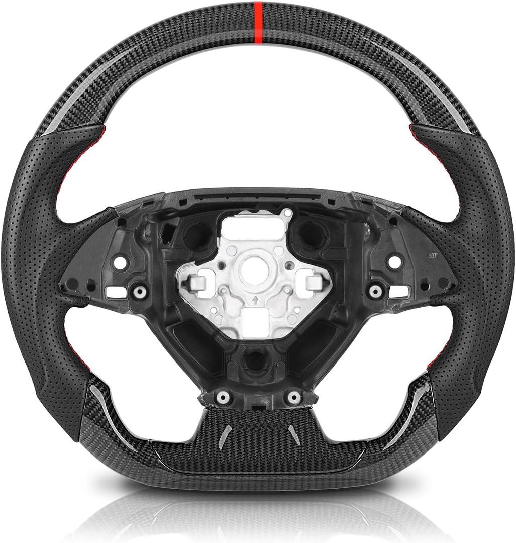 Steering Wheel for Chevy Camaro 2016-2024, Carbon Fiber Steering Wheel Upgrade D-shaped Flat-bottom Perforated Leather Replacement for Chevrolet Camaro LS/LT/SS/ZL1, Interior Accessory