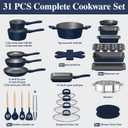 Pots and Pans Set Nonstick, Umite Chef Kitchen Non Stick Induction Cookware & Bakeware Set - 31 PCS Cooking Pans Set with Frying Pans & Utensil, Sturdy & Easy to Clean & PFOA Free (Navy Blue), Extra Large