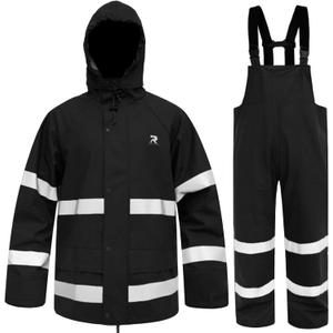 Rain Suits for Men Waterproof Rain Jacket Coat Pants Heavy Duty Women Fishing Rain Gear Workwear (Black/Hi-Vis, XXX-Large)