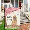 2 x DLZDN Hello Spring Dog Garden Flag Golden Retriever Floral Flag 1218 Inch Double Side Vertical Burlap Farmhouse Yard Flag Seasonal Outdoor House Decoration