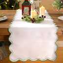 Scalloped Edge Table Runner 70 Inches Preppy Embroidery Edge Table Runner Cute Neutral Rustic Dining Decor for Kitchen(Sage Green,White)