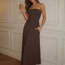 Trendy Queen Women Maxi Strapless Summer Tube Top Dress 2026 Ruched A Line Wedding Guest Long Sundress Spring Beach Outfit, XL