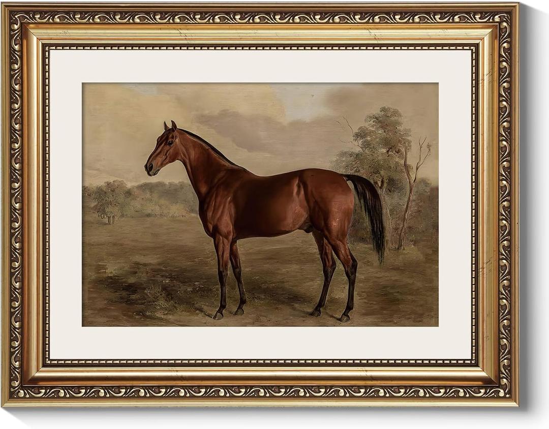 ARPEOTCY Vintage Gold Framed Horse Wall Art, Bedroom Bathroom Living Room Classic Horse Picture Wall Decor, Canvas Prints, Antique Picture Frame Rustic Paintings Home Farmhouse Decor, 11x14 Inch