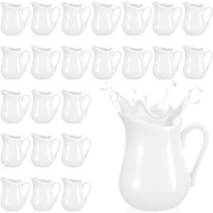 Nuanchu 24 Pcs 4.5 oz Small Creamer Milk Pitcher, Classic White Porcelain Creamer with Handle, Ceramic Maple Syrup Dispenser, Coffee Dairy Container for Milk Sauce Salad, Microwave (EXP 10/07/26)