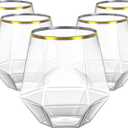 Lullaby 40pcs Plastic Wine Glasses with Gold Rim, 12oz Clear Disposable Wine Cups for Champagne Whiskey Cocktail, Perfect for Parties, Weddings and Daily Use