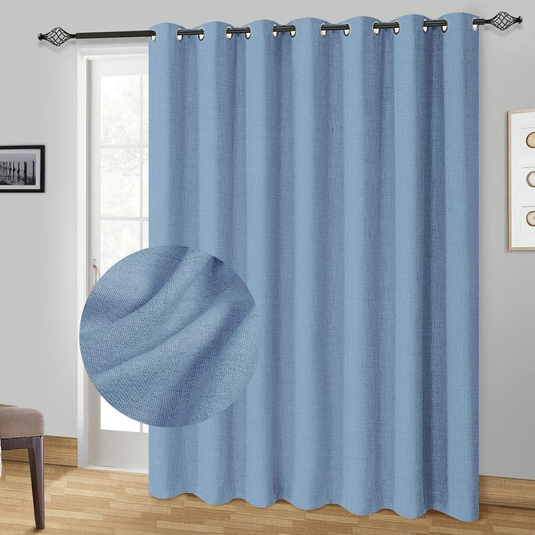 100% Blackout Shield Sliding Door Curtains, Extra Wide Curtains 84 Inch Long, Patio Door Grommet Drapes for Living Room, 100W x 84L, Blue