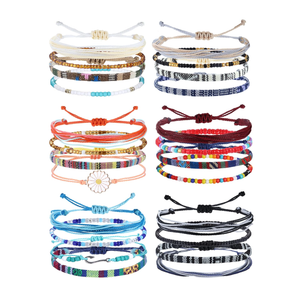 LOLIAS 24 Pieces Waterproof String Bracelets for Women Surfer Wave Boho Bracelet Adjustable Handmade Friendship Bracelet String Ocean Beach Boho Bracelets Anklets for Women