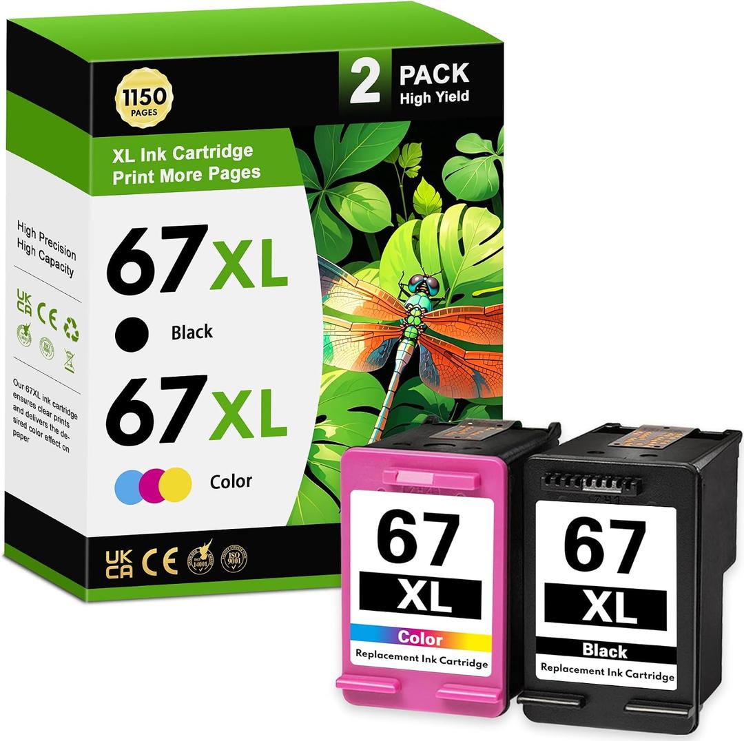 67XL Ink Cartridges Black Color Combo Pack Replacement for 67 67xl Ink for Envy 6000e 6400e 6452e 6458e 6455e 6065e Deskjet 4255e 2855e 2734e 2742e 4158e Printer (2 Pack)