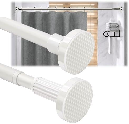 Tension Rod Adjustable Tension Curtain Rod Shower Curtain Rod No Drilling Spring Tension Curtain Rod Expandable Cupboard Bars for Window Closet Kitchen Non-Slip Never Rust(White,14'' - 19'')