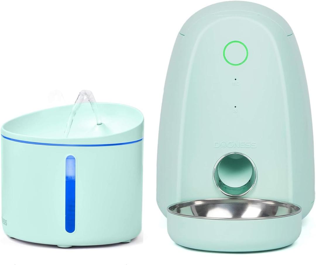 DOGNESS Cat Feeder and Water Dispenser, Automatic Cat Feeder with app and Water Dispenser in Set 2 Packs for Small Medium Pets Puppy Kitten (Green)