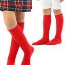Girls, Boys, Kids, Knee High Long School Uniform Dress Socks, Premium Cotton, Soft, Toddler, 3-14 Years Old (Red)