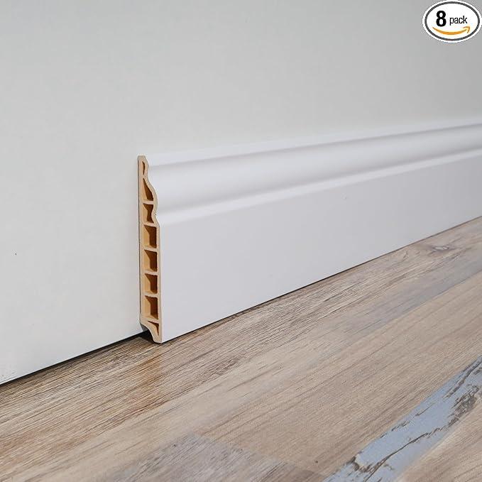 Art3d Wall Baseboard Molding Trim 8-Pack of 56 x 3.2 in., High Impact Polystyrene Skirting Board - Installed with Glue - White Art3d Wall Baseboard Molding Trim 8-Pack of 56 x 3.2 in., High Impact Polystyrene Skirting Board - Installed with Glue - White