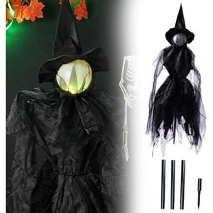 BEATIZ Light Up Holding Hands Screaming Witches Sound Activated Sensor with Stakes, Scary Standing Witch Decor, Halloween Decorations Outdoor Witches for Garden Yard Lawn