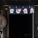 Japanese Noren Maneki Neko Curtain Short Entrance Hallway Hanging Flag 4 Pannel Lucky Cats Printed Doorway Curtain Tapestry for Restaurant Sushi Home Decor 33.5"X11.8" With Velcro double-sided tape