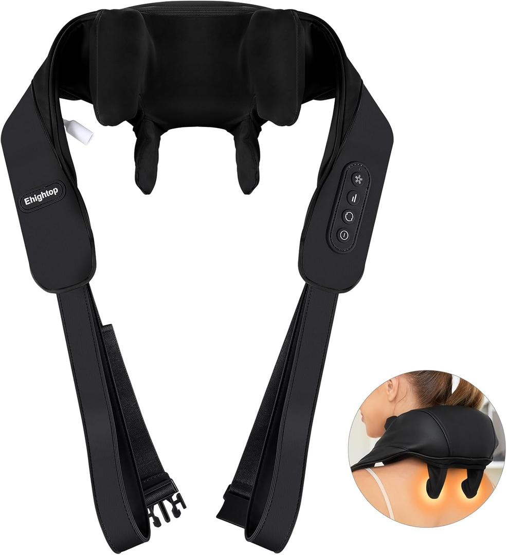 FSA HSA Eligible Neck Massager with Heat, Cordless Neck Massager for Pain Relief Deep Tissue, Shiatsu Back Shoulder and Neck Massager for Cervical Leg (Black)