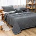 NTCOCO Summer Lightweight Comforter Set,Thin Quilt,100% Washed Cotton,Machine Washable,Soft Comfy Breathable Can Sleep Naked(Queen,Soot Grey