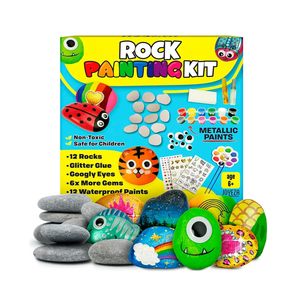 JOYEZA Rock Painting Kit Deluxe, Arts and Crafts for Girls Boys Age 6+, 12 Rocks Tween Gift Art Set, Waterproof Paints, Craft Kits Art Supplies, Kids Crafts Ages 6-8, Kids Activities 6 7 8 9 10