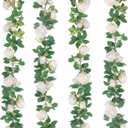 TELDRASSIL 4Pcs(26 FT) Artificial Rose Vine Fake Flower Garland Fake Silk Rose Hanging Vine for Wedding Party Background Arch Garden Background Decoration (White)