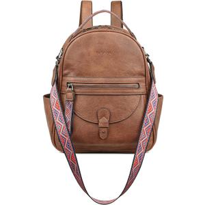 FADEON Mini Backpack Purse for Women, Designer Leather Cute Roomly Small Backpacks, Ladies Shoulder Backpack Fashion Handbag (Brown Retro Style)