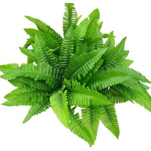 2 x Leoyoubei 4 Bunches 14" Ferns Artificial Boston Fern Bush Plant,Faux Plant Shrubs Greenery Bushes Indoor Outside,Hanging Basket Planter Decor for Home Garden Office Verandah Wedding Decor