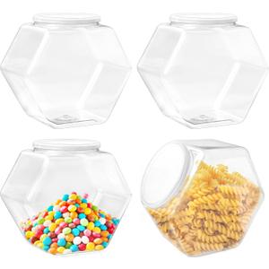 4Pack Plastic Candy Jars with lids,71Oz Clear Cookie Jars,Hexagon Candy Containers for Candy Buffet,Snacks,Food,Coffee Pod,Dog Treats,Washing Powder,Kitchen Storage