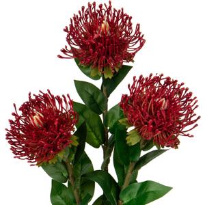 Hollyone 3Pcs Red Artificial Flowers Mums Fall Spider Mum Flower Silk 28.3'' Long Stem Fake Chrysanthemum Flowers Leucospermum Cordifolium Arrangement Faux Pincushion Flowers Bouquet Home Decor