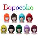 Black Bob Wigs for Women, 12'' Short Black Hair Wig with Bangs, Natural Fashion Synthetic Wig, Cute Colored Wigs for Daily Party Halloween BU027BK