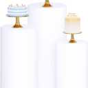 Cylinder Stand Covers Set of 3 - White Spandex Cylinder Pedestal Covers for Parties and Cake