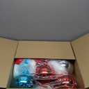 5.9 ft Christmas Garland with Lights for Porch Decor Xmas White Feather Boa Garland with 5.9 Inch Red Blue Shatterproof Balls, 9 Inch Large Bow and LED Lights Indoor Outdoor Front Door Tree