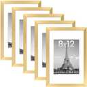 upsimples 8x12 Picture Frame Set of 5, Display Pictures 6x8 with Mat or 8 x 12 Without, Wall Gallery Photo Frames, Gold