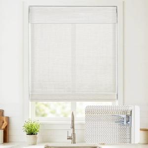 UNISHADES No Drill Cordless Bamboo Roman Shades, 34.564 in, Off White