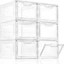 6 Pack Closet Organizers and Storage,Clear Stackable Plastic Storage Bins with Lids Magnetic Doors,Clothes Organizers and Storage,Plastic Craft Containers for Wardrobe Kitchen Bathroom Office (Clear-6Pack)