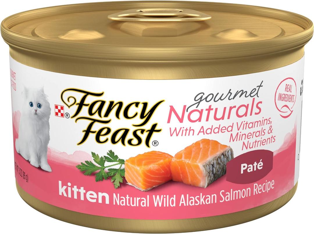 Purina Fancy Feast Grain Free Pate Wet Kitten Food Gourmet Naturals Wild Alaskan Salmon Recipe - (Pack of 12) 3 oz. Cans (EXP 05/11/28)