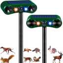 Solar Ultrasonic Nocturnal Animal Repellent Sonic Fortress Pro Deer Rabbit Repeller Raccoon Squirrel Deterrent with Flash Light Motion Sensor to Keep Cat Dog Fox Skunk Out of Garden Yard (2Pack)
