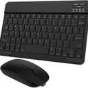 Ultra-Slim Small Bluetooth Keyboard and Mouse Combo Portable Rechargeable Wireless Keyboard for Android Tablet Cell Phone Samsung Smartphone iPhone iPad Mini Pro Air 10.2 10.9 11 12.9 13 inch (Black)