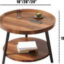Small Round Side Table, 2-Tier Mid Century Modern Side Table, Round End Table Small End Table for Living Room, Metal Frames, Brown