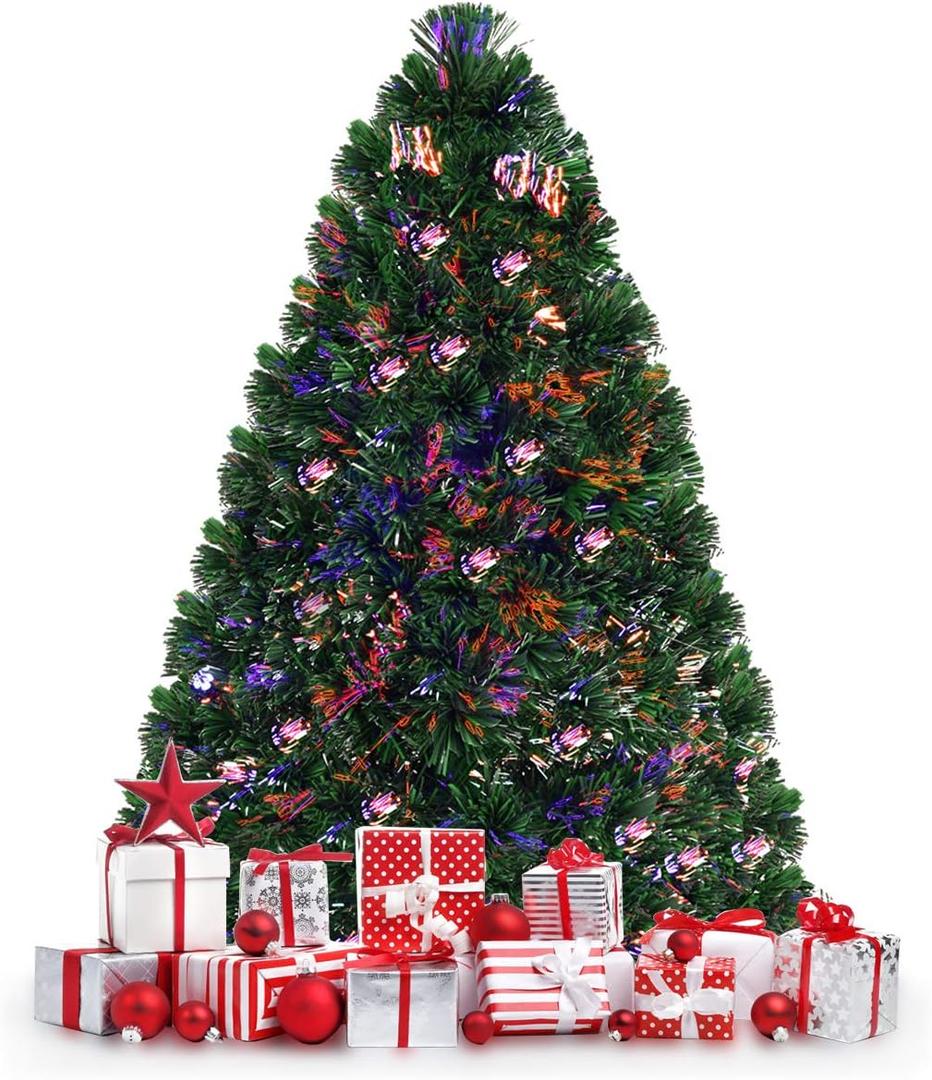 GOFLAME 3FT Pre-Lit Fiber Optic Artificial Christmas Tree Wrapped Home Holiday Dcor, 85 Branch Tips, UL-Certified Transformer, Ideal for Home, Office, Shops, and Hotels (Without Snowflakes)