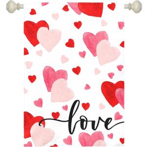 Love Heart Garden Flag Valentine House Banner Red And Pink Hearts Large Garden Flags Polyester Double Sided Anniversary Wedding Sweety Yard Sign for Spring Home Outdoor Decor 28 x 40 Inch
