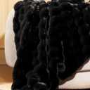 Ultra Soft Cozy Faux Fur Throw Blanket, Fuzzy Plush Thick Bubble Blanket, Luxury Fluffy Blanket for Couch, Sofa, Bedroom, and Living Room, 50x60 Inches, Black