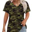 WEESO Floral Tops for Women Casual T Shirts Short Sleeve V Neck Outfits Baggy Shirts for Women, XL
