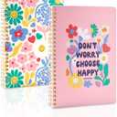 Kaco Pack 2 Cute Mini Spiral Notebooks, Set of 2 For Women, 8.2'' x 5.9'' Hardcover Journal 120 x 2 Lined Pages with Pocket and Sticker (Floral)