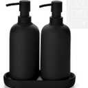 Ceramic Soap Dispenser Set - Elegant Hand Soap Pump with 4 Labels (Soap, Dishes, Lotion, Hands) - Durable & Stylish Design for Kitchen & Bathroom Decor, Refillable Liquid Soap Dispenser (3 Pack, Rubber Paint Black)
