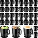 Dandat 50 Pcs Black Hard Plastic Coffee Cup Tea Party Cup with Handle 8 oz Disposable Coffee Mug Bulk Reusable Espresso Mug for Tea Party School DIY Craft Birthday Dessert