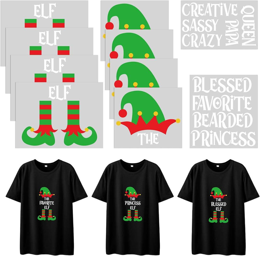 Gueevin 10 Pcs the Sarcastic Elf Family Iron on Sticker Christmas Heat Transfers Vinyl Decal for Christmas Family Matching Patches the Elf Shirt Clothes Bag Pillow DIY Craft Supplies (Normal Size)